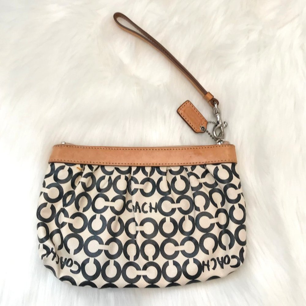 COACH White Wristlet w/ Tan Leather Trim